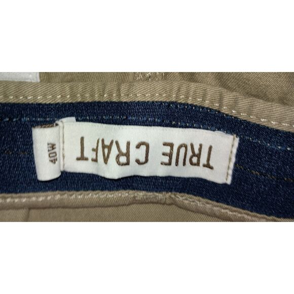 TRUE CRAFT: Khaki Flat Front Zip Up Shorts, Men's Size 40W - Picture 3 of 3